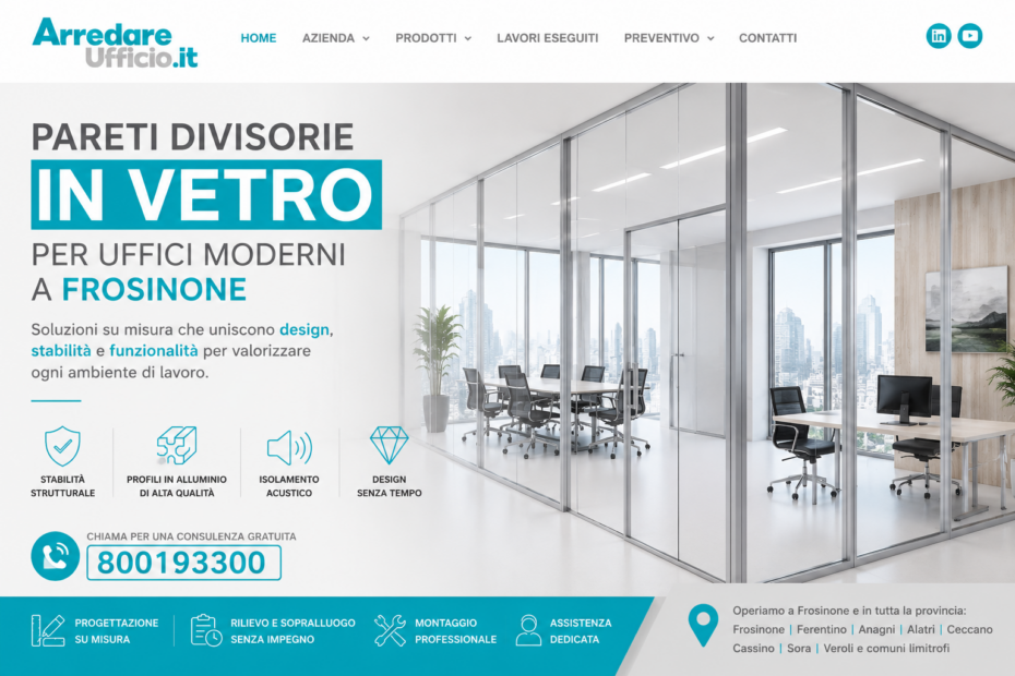 Pareti divisorie in vetro per uffici moderni a Frosinone