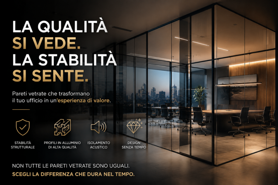 Pareti divisorie in vetro per ufficio con profili strutturali in alluminio